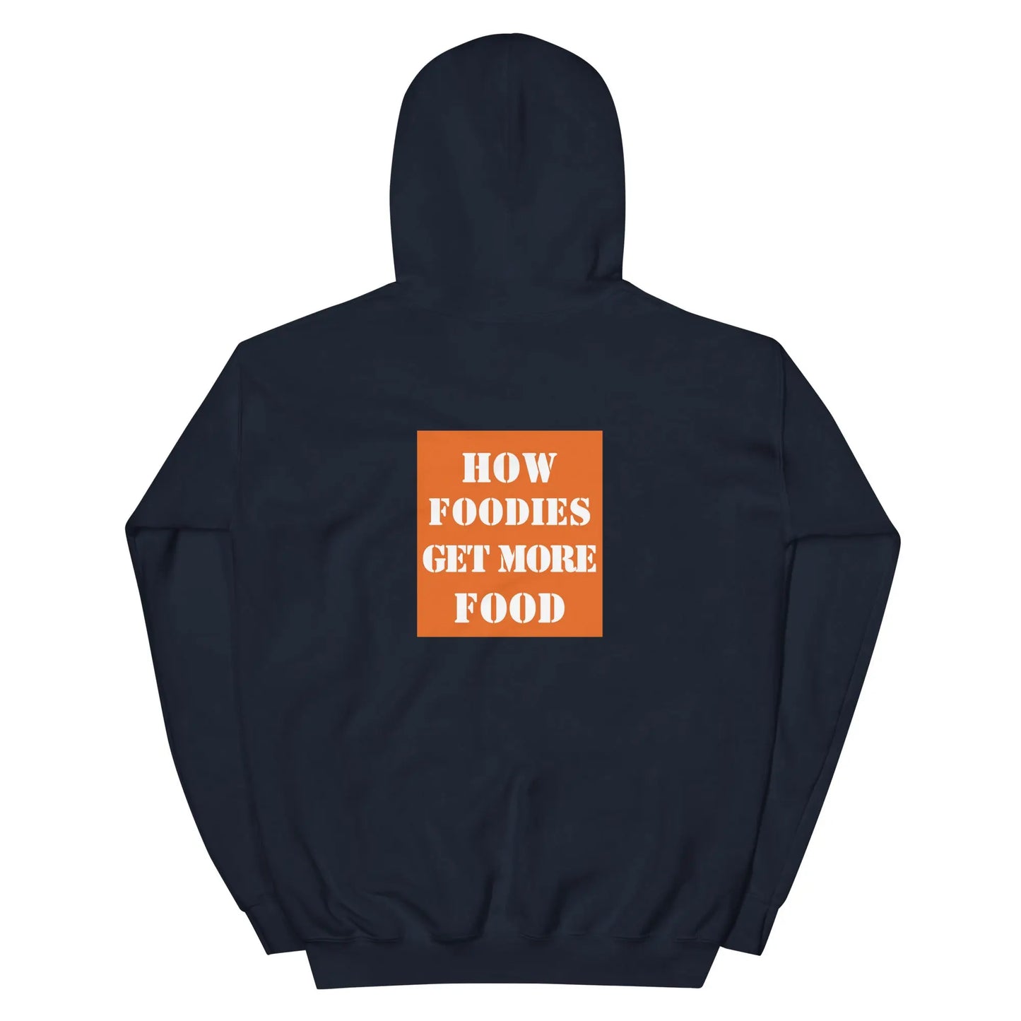 Indigo blue hoodie by Appetite Apparel featuring "The Home Cook" parody logo and hoodie design.