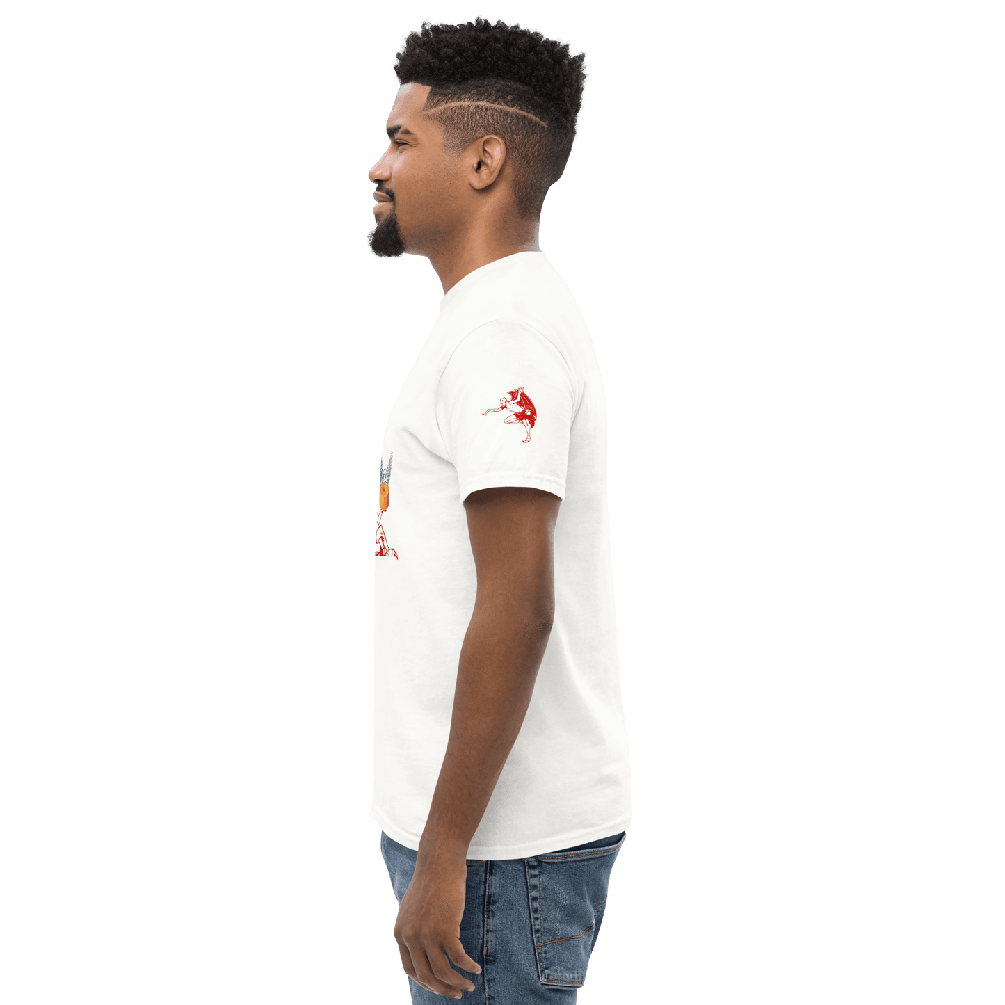 Heaven and Devil Food Cake T-Shirt from Appetite Apparel featuring a colorful cake graphic on a casual cotton T-shirt.