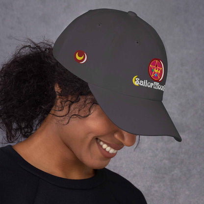 Black Sailor MoonPie Dad Hat by Appetite Apparel featuring embroidered Sailor MoonPie logo and adjustable strap.