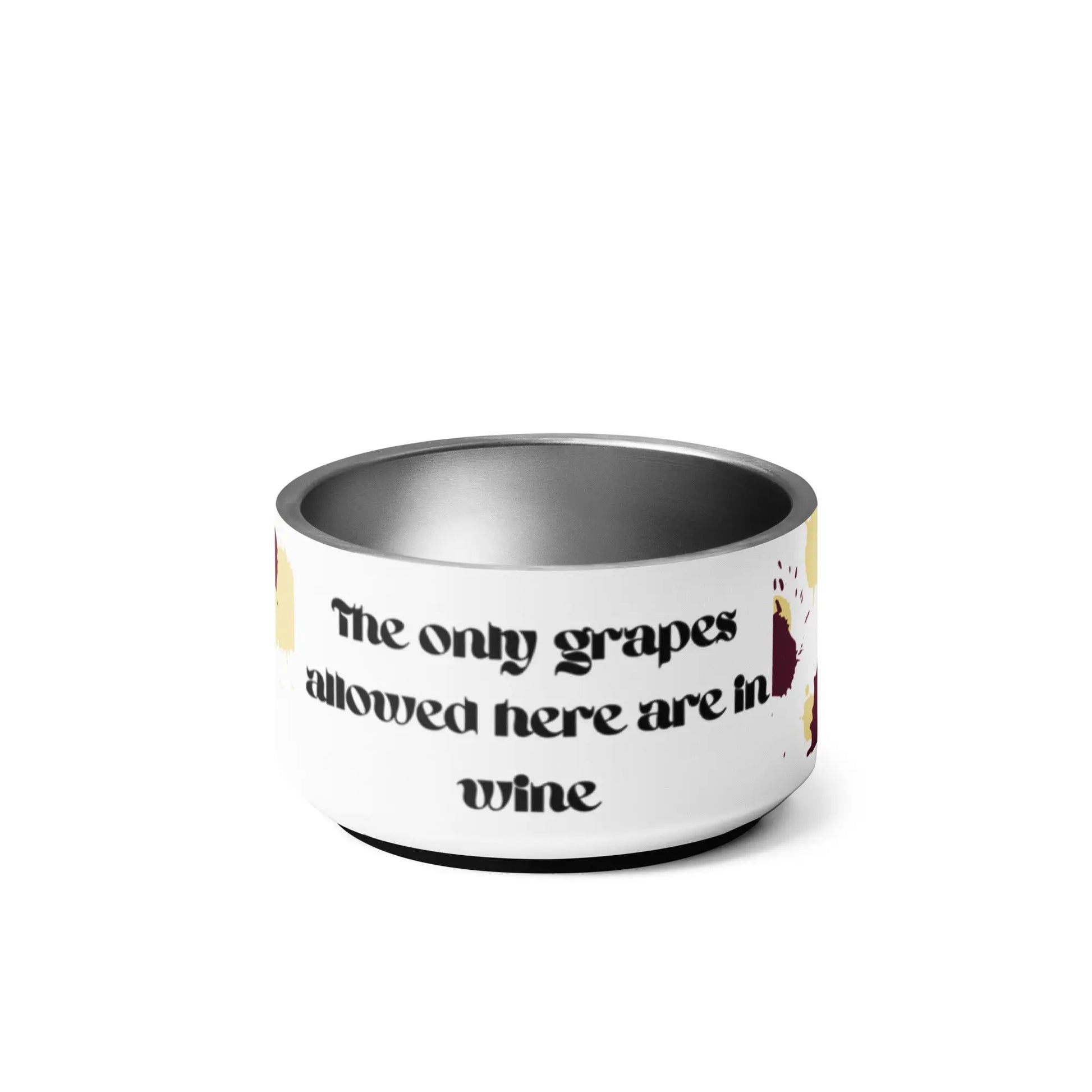 Pet bowl with grape and wine motif featuring the "Only Grapes From Wine" design by Appetite Apparel.