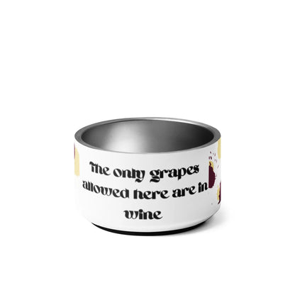 Pet bowl with grape and wine motif featuring the "Only Grapes From Wine" design by Appetite Apparel.