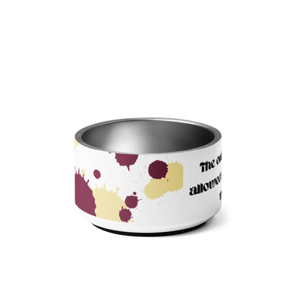 Pet bowl with grape and wine motif from Appetite Apparel, featuring colorful grapes design on a white background.