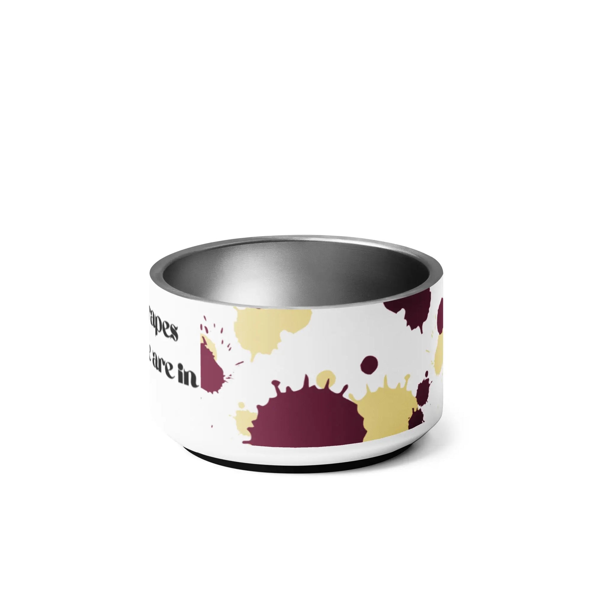 Appetite Apparel pet bowl featuring a design with grapes from wine, perfect for serving pet food or water.