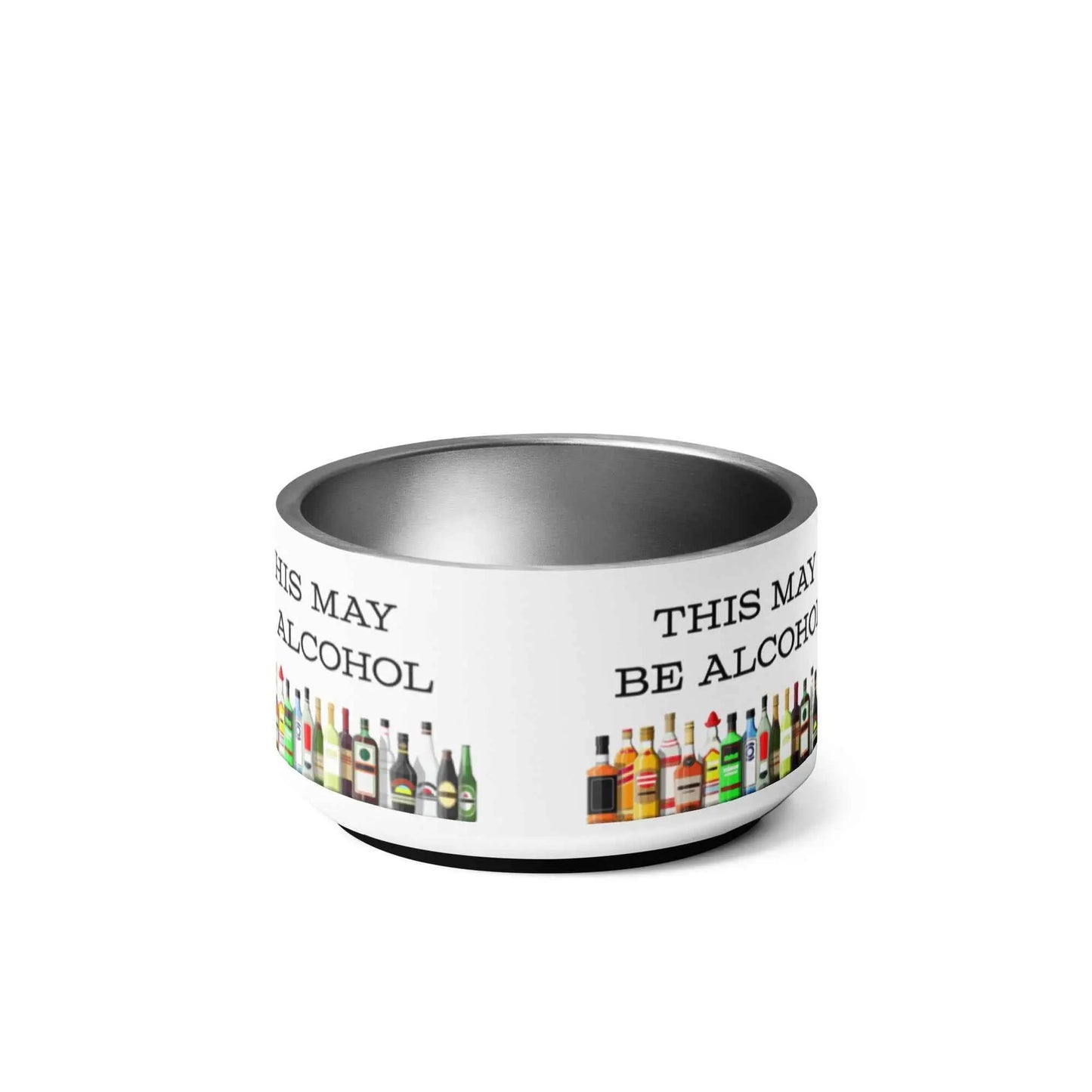 This May Be Alcohol Pet Bowl by Appetite Apparel, featuring a humorous phrase and designed for pets to drink from.