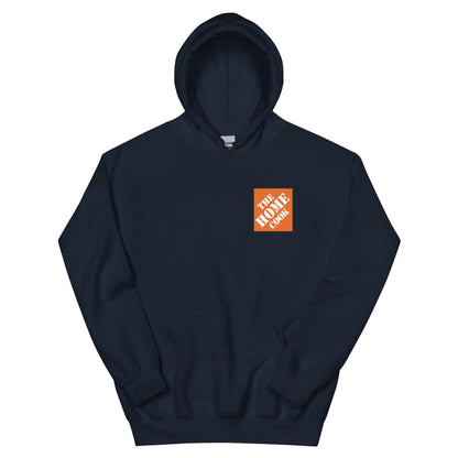Indigo blue The Home Cook Hoodie by Appetite Apparel featuring a parody of The Home Depot logo on a casual hoodie.
