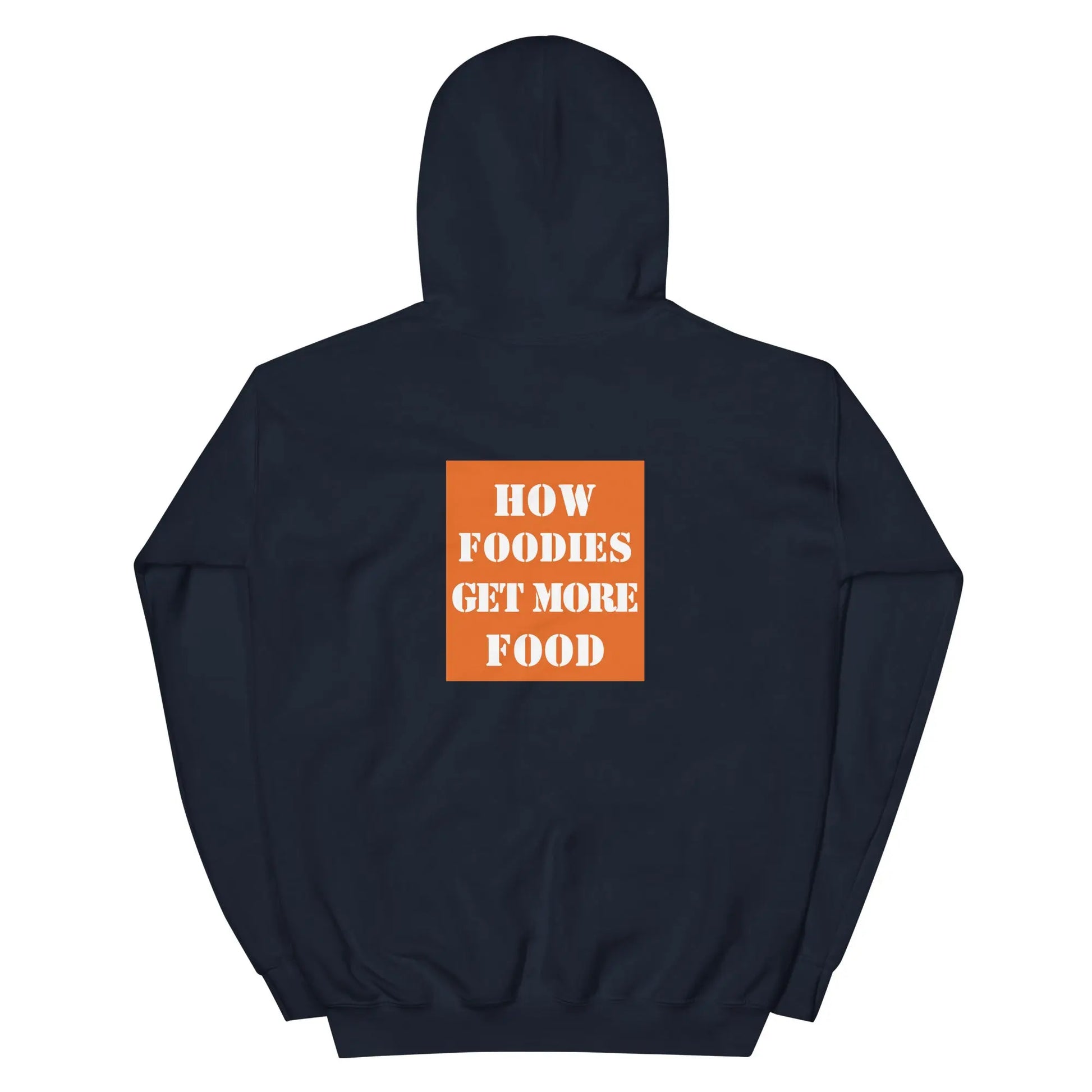 Indigo blue hoodie by Appetite Apparel featuring "The Home Cook" parody logo and hoodie design.