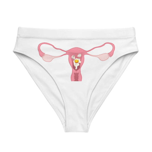 Cracked Egg swim bikini bottoms by Appetite Apparel in XS, featuring a stylish cracked egg pattern on sleek swimwear fabric.