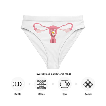 Cracked Egg swim bikini bottoms by Appetite Apparel showing XS size with a playful cracked egg pattern on lightweight swimwear