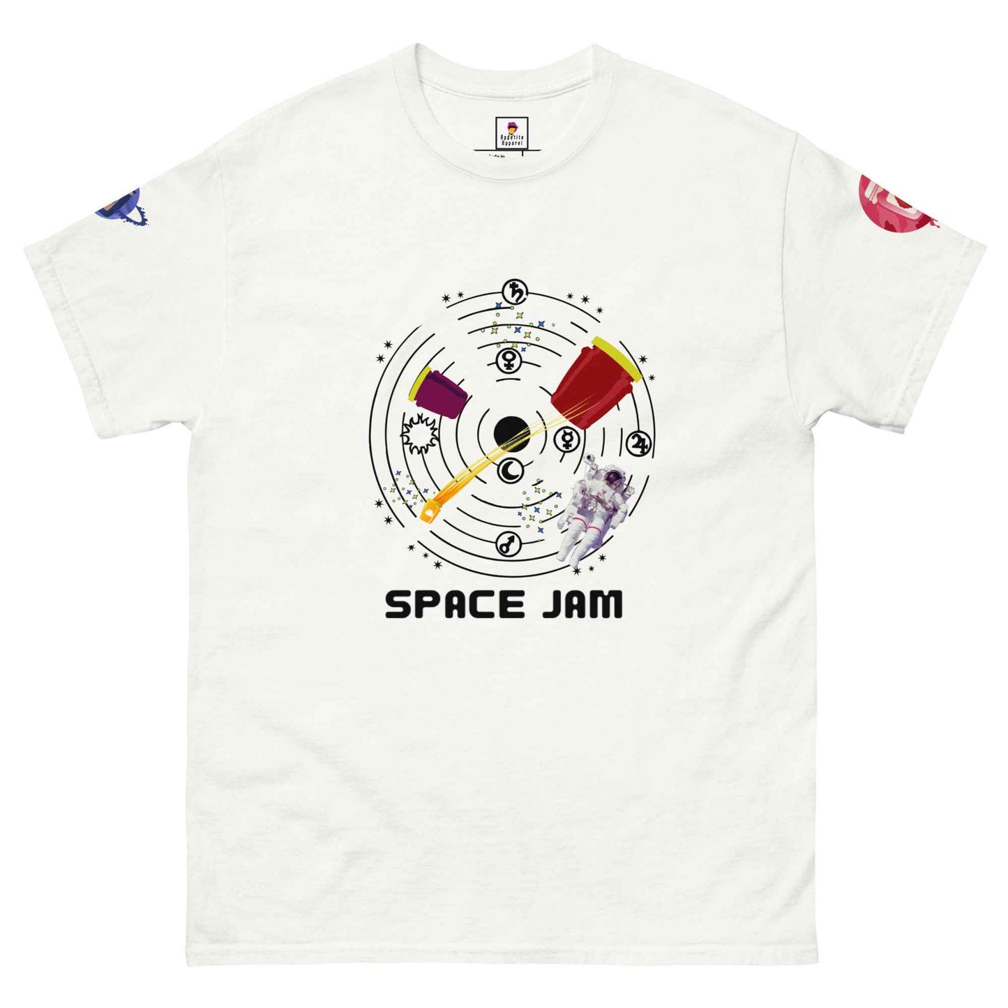 Space Jam T-Shirt by Appetite Apparel featuring a vibrant design, casual fit, perfect for fans of the Space and Jam combo.