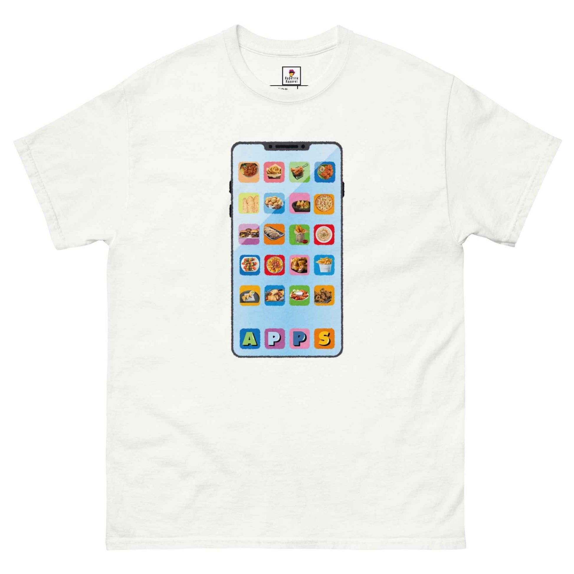Black Appetite Apparel T-Shirt with "Appetizers as Applications" design, featuring a casual fit and graphic print.