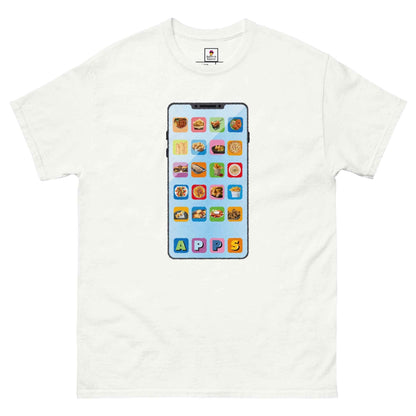 Black Appetite Apparel T-Shirt with "Appetizers as Applications" design, featuring a casual fit and graphic print.