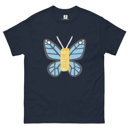 Black Butterfly T-Shirt by Appetite Apparel featuring a butterfly and fly graphic on the front.