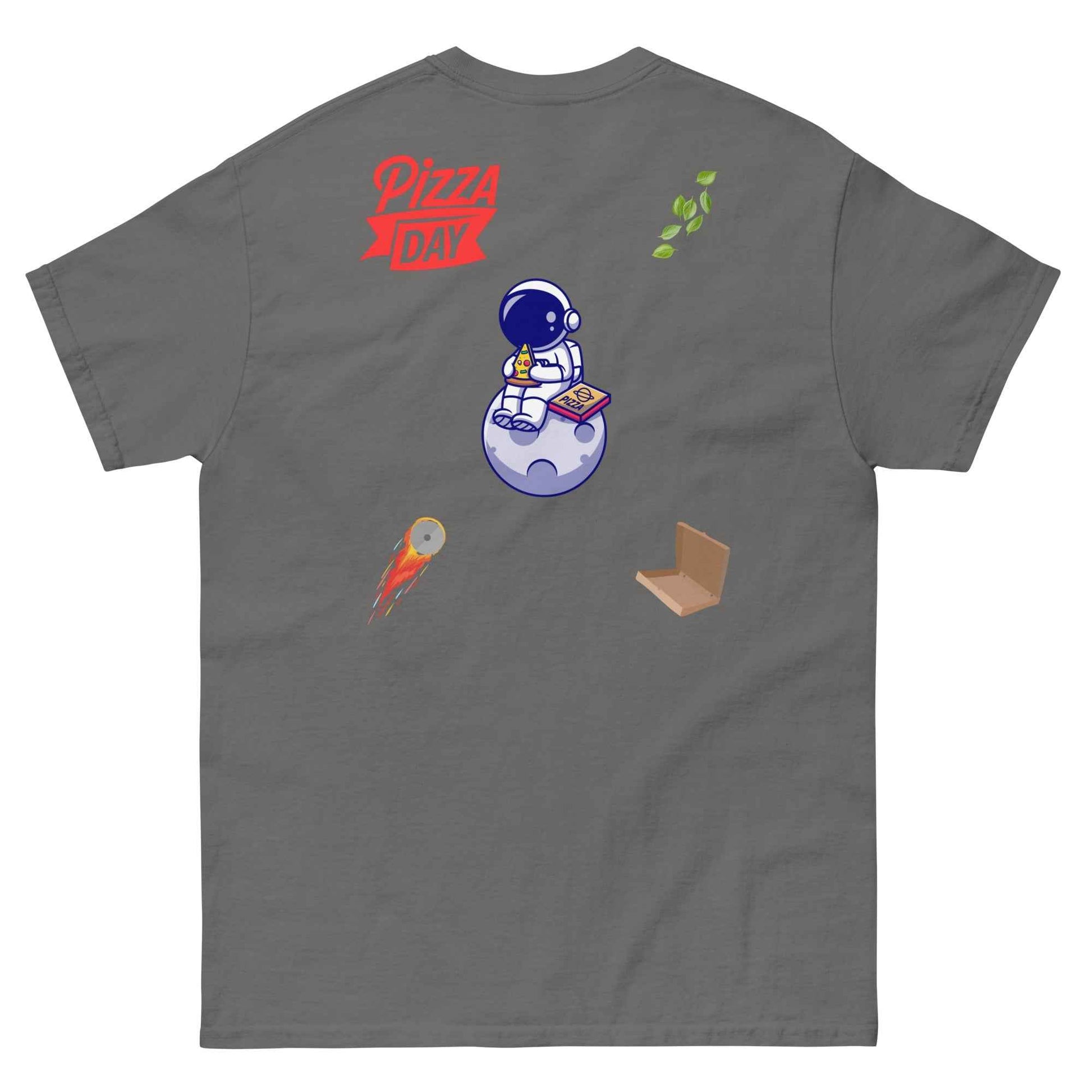 Black T-shirt by Appetite Apparel featuring a Pizza Pie Moon Phases graphic design on the front.