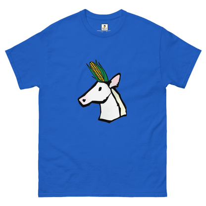 Black unicorn and corn combo T-shirt by Appetite Apparel featuring a colorful unicorn design on the front.