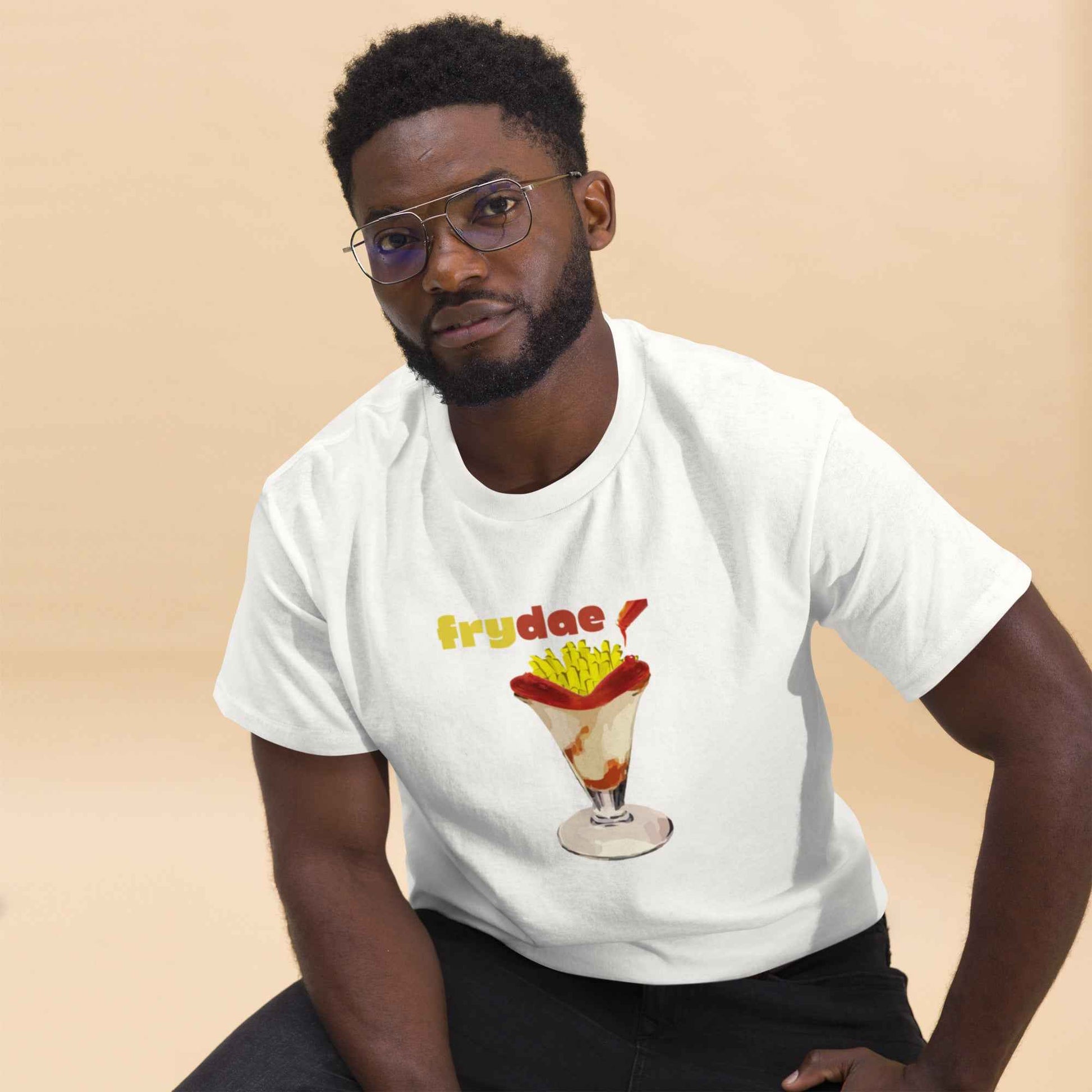 Brown Frydae T-Shirt by Appetite Apparel featuring Fryay and Sundae combo design, casual unisex graphic tee.