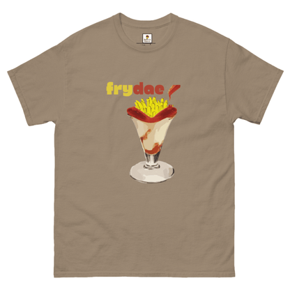Brown Frydae T-Shirt by Appetite Apparel featuring Fryay and Sundae combo design on soft cotton fabric.