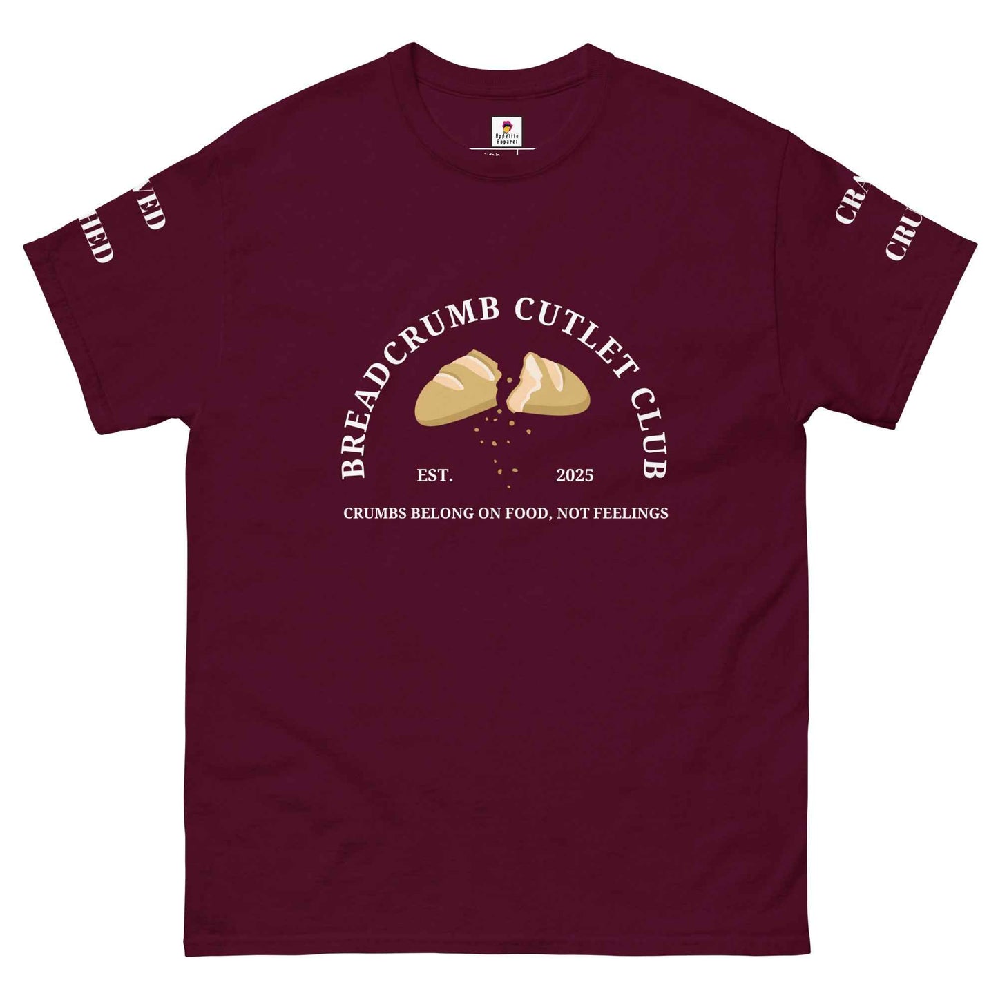 Maroon Breadcrumb Cutlet Club T-Shirt by Appetite Apparel featuring a casual fit and bold graphic design.