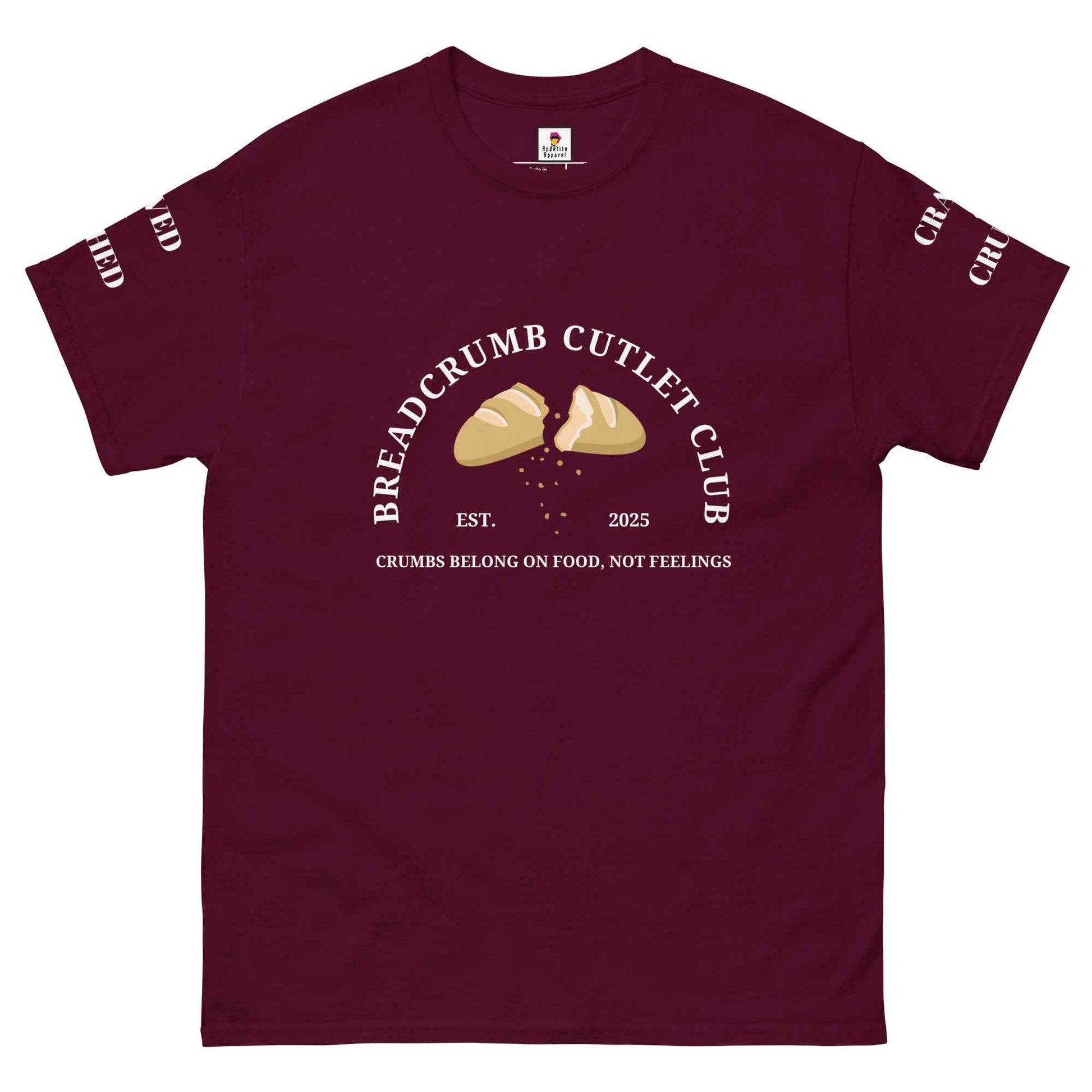 Maroon Breadcrumb Cutlet Club T-Shirt by Appetite Apparel featuring a casual fit and bold graphic design.