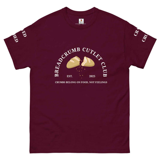 Maroon Breadcrumb Cutlet Club T-Shirt by Appetite Apparel featuring a casual fit and bold graphic design.