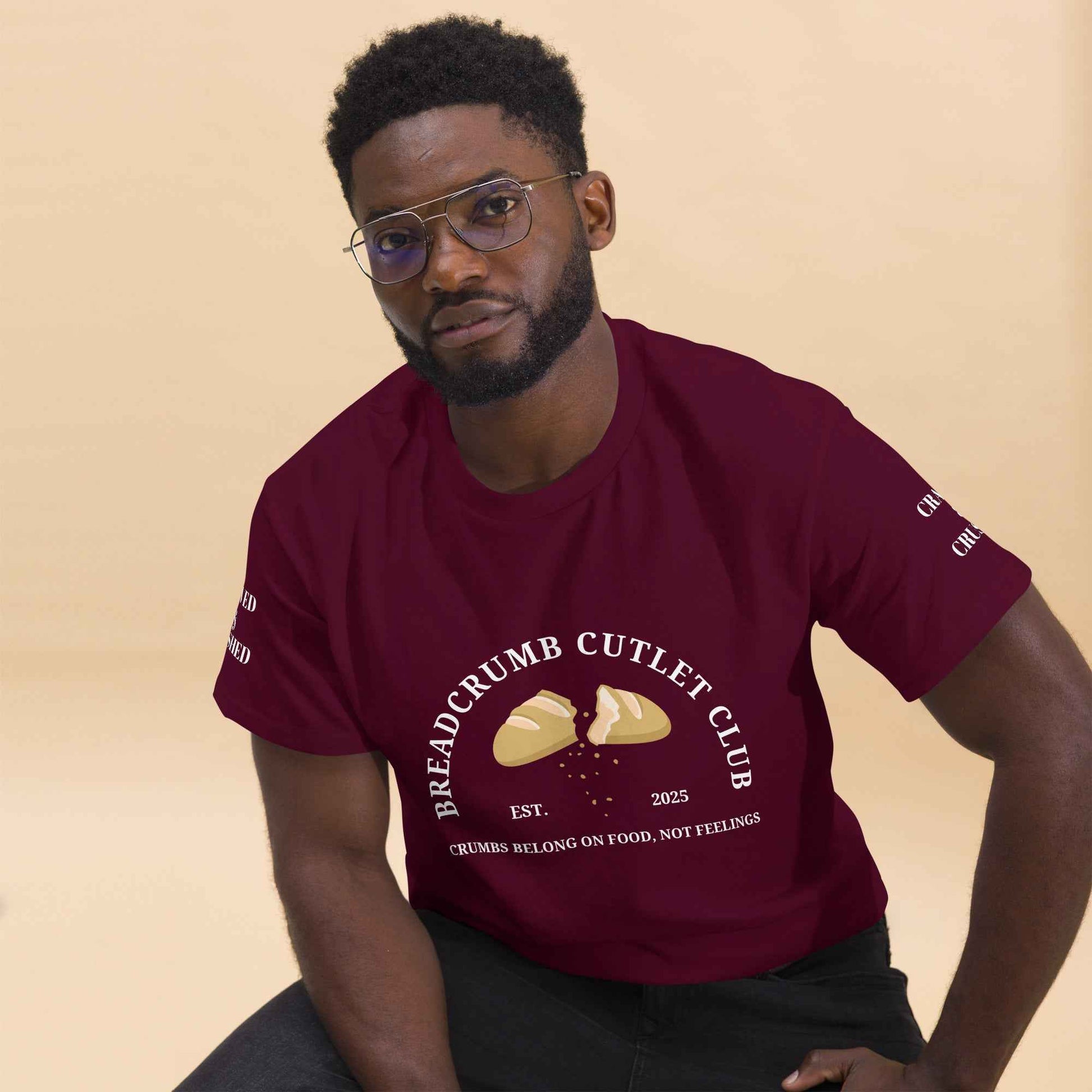 Maroon Breadcrumb Cutlet Club T-Shirt by Appetite Apparel, casual fit, front graphic design, soft cotton fabric.