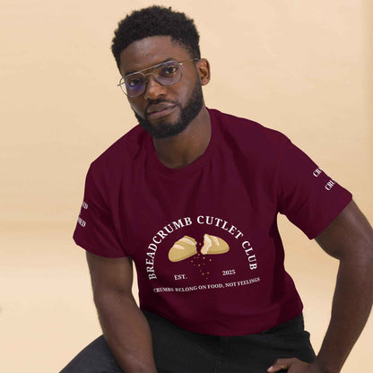 Maroon Breadcrumb Cutlet Club T-Shirt by Appetite Apparel, casual fit, front graphic design, soft cotton fabric.