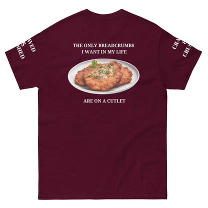 Maroon Breadcrumb Cutlet Club T-Shirt by Appetite Apparel, casual fit with printed design, front view showing the graphic on the shirt.