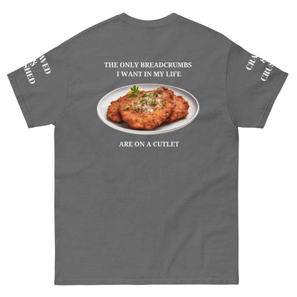 Maroon Breadcrumb Cutlet Club T-Shirt by Appetite Apparel showing front view with printed design on soft fabric.