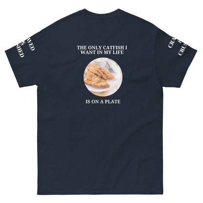 Maroon Appetite Apparel Catfish Catchers Union T-Shirt featuring a fishing-themed graphic on the front.