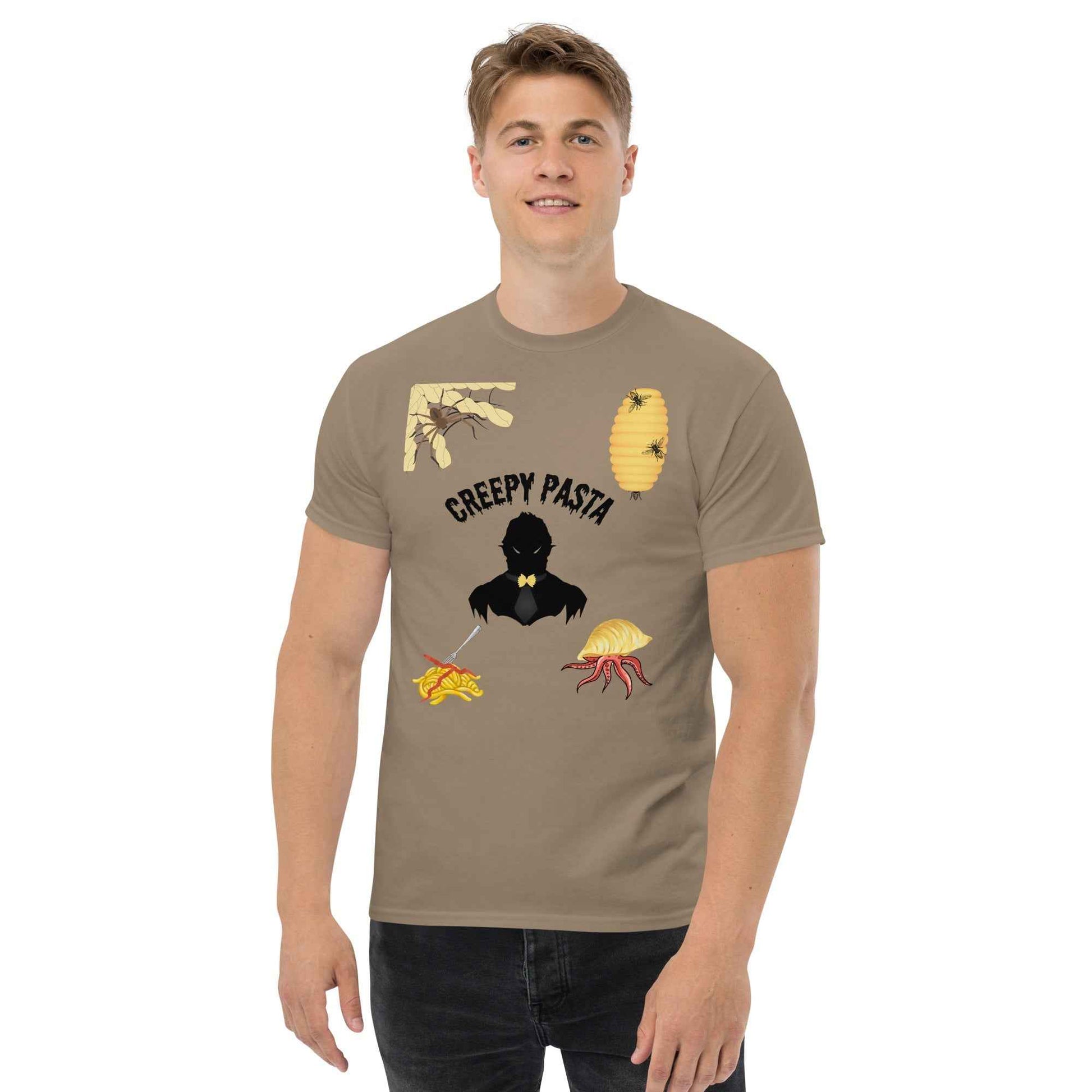 Red Creepypasta Scary Pasta T-Shirt by Appetite Apparel, featuring spooky pasta design on a comfortable cotton tee.