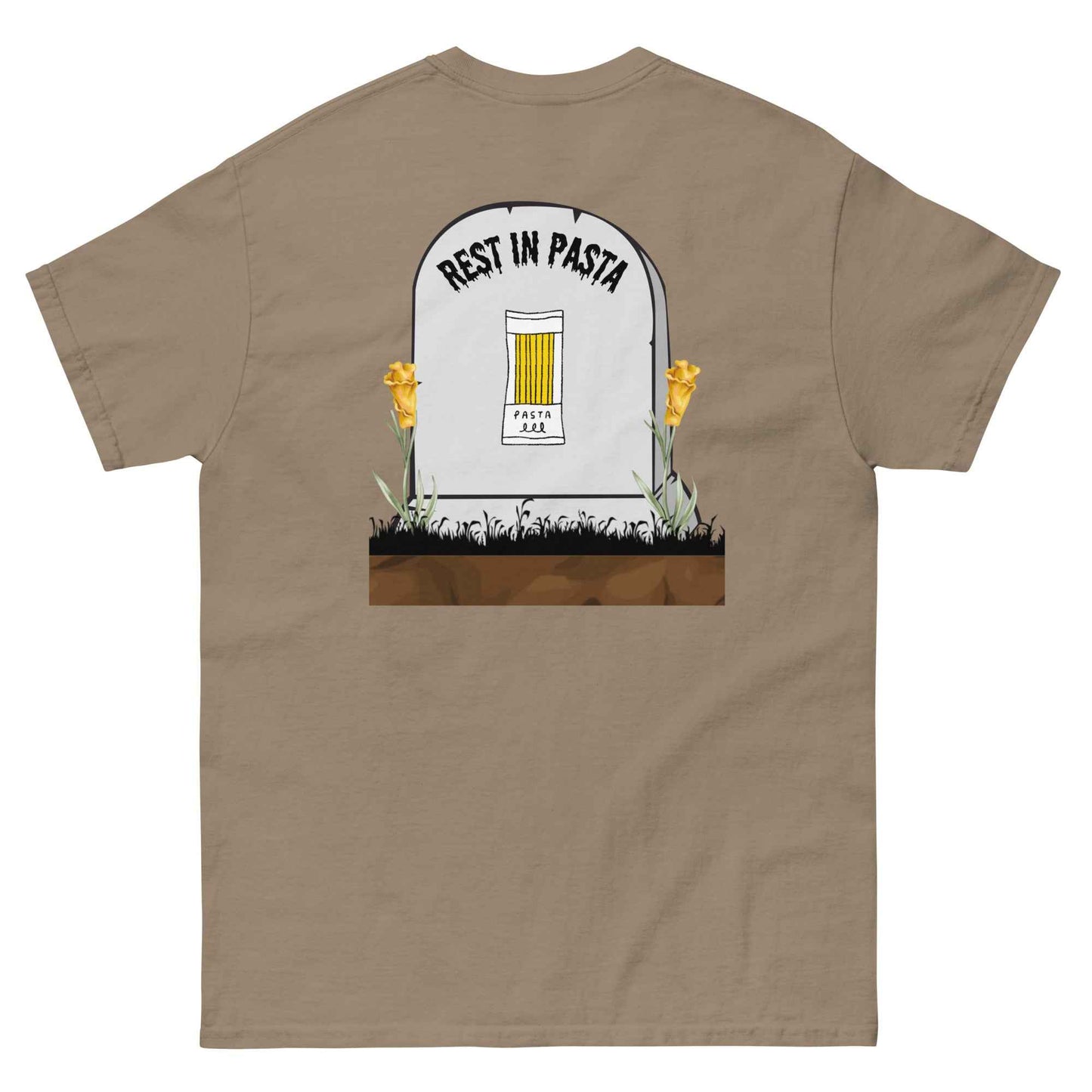 Red Creepypasta Scary Pasta T-Shirt by Appetite Apparel featuring a spooky pasta graphic on a casual cotton tee.