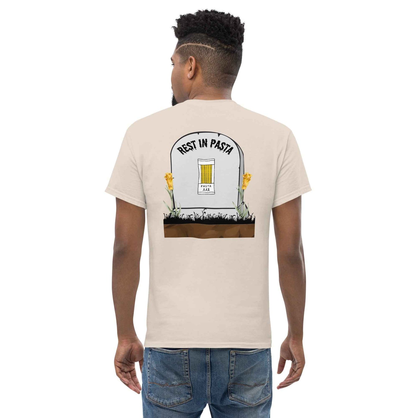 Red Creepypasta Scary Pasta T-Shirt by Appetite Apparel featuring a spooky pasta design on the front.