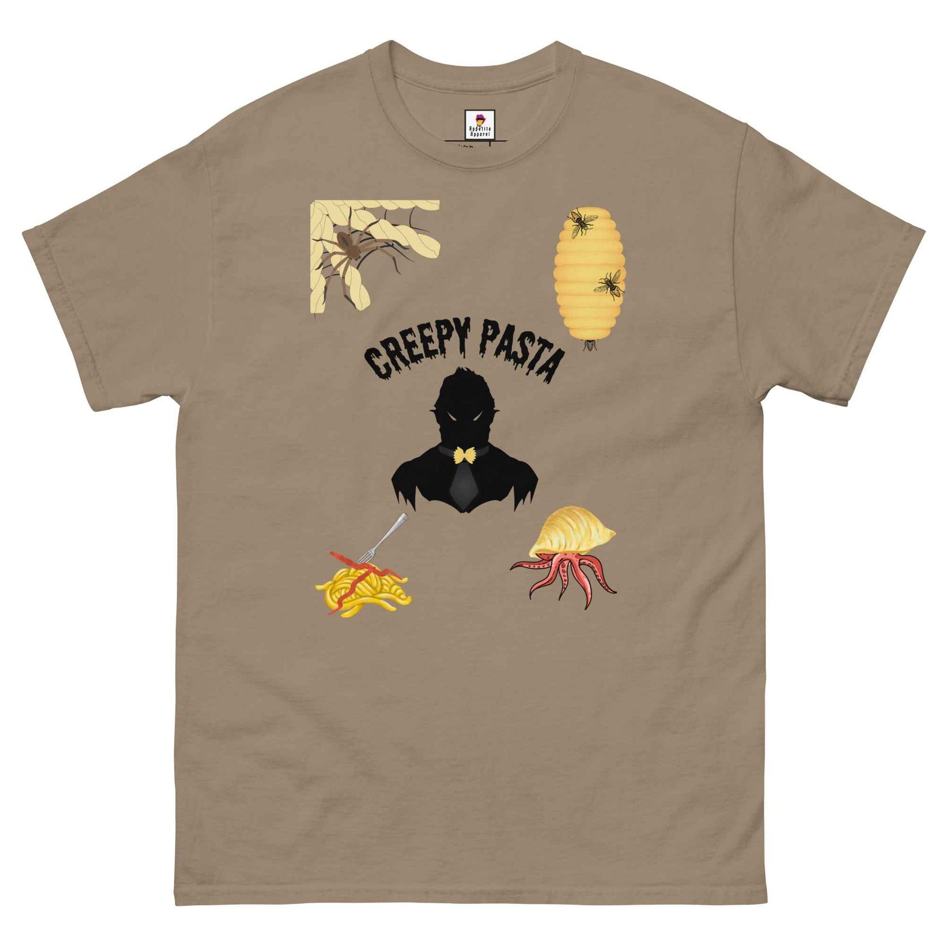 Red Creepypasta Scary Pasta T-Shirt by Appetite Apparel, featuring spooky pasta design on a casual tee.
