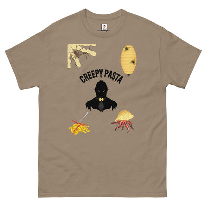 Red Creepypasta Scary Pasta T-Shirt by Appetite Apparel, featuring spooky pasta design on a casual tee.