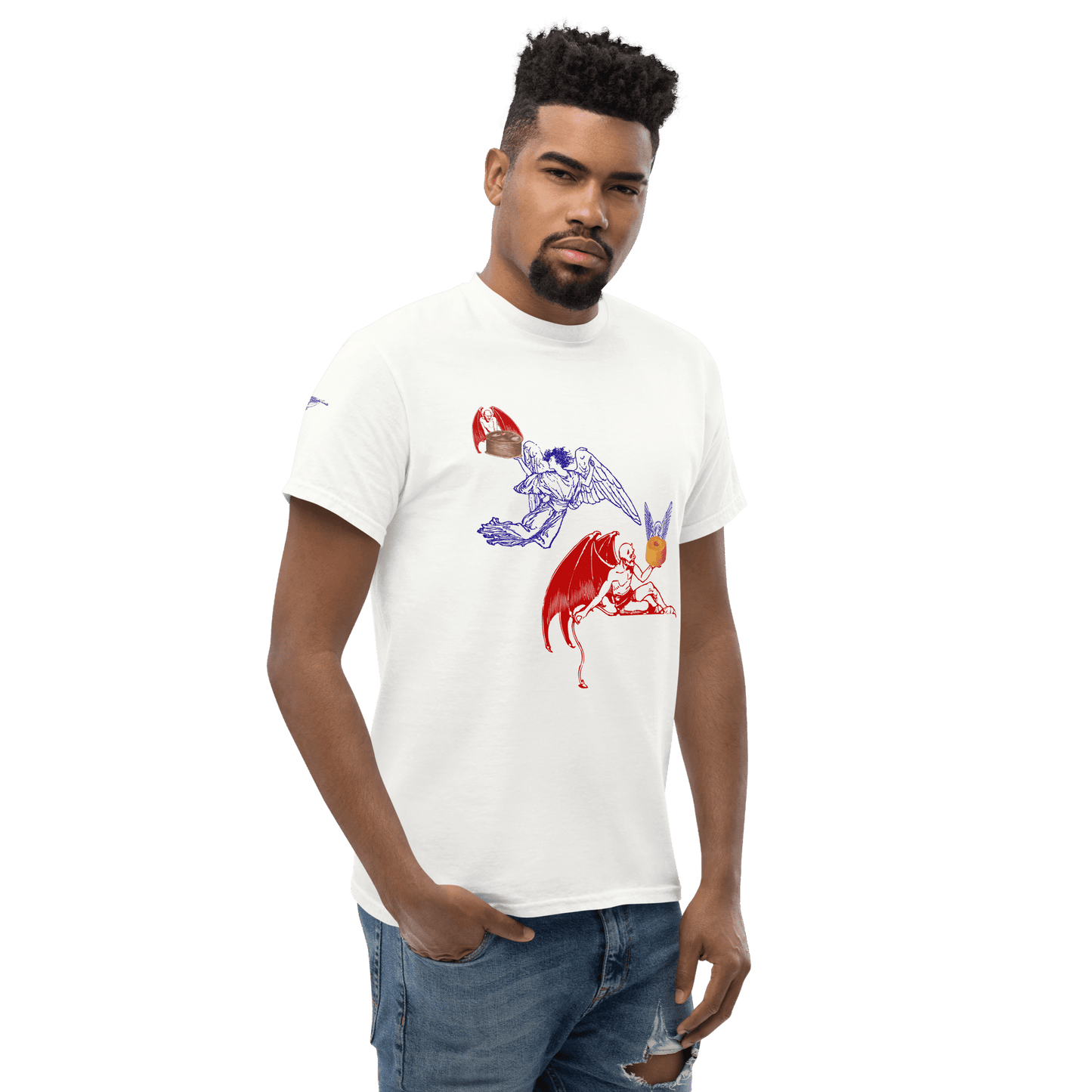 Heaven and Devil Food Cake T-Shirt by Appetite Apparel featuring a playful food-themed graphic on a casual cotton tee.