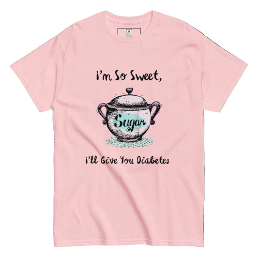 Sand-colored Appetite Apparel T-shirt with bold "I'm So Sweet, I'll Give You Diabetes" graphic print.