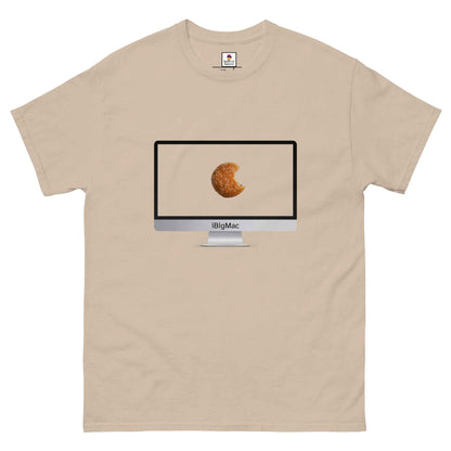 Sand-colored iBigMac T-Shirt by Appetite Apparel featuring a fun combo of iMac and Big Mac graphics on the front.