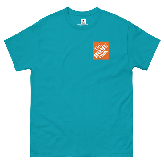 Tropical blue The Home Cook T-Shirt by Appetite Apparel featuring a parody logo inspired by The Home Depot, casual and humorous style.