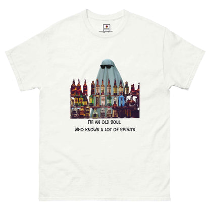 Old Soul Spirits T-Shirt by Appetite Apparel featuring a vintage-inspired Old Alcohol Food design on a casual shirt.