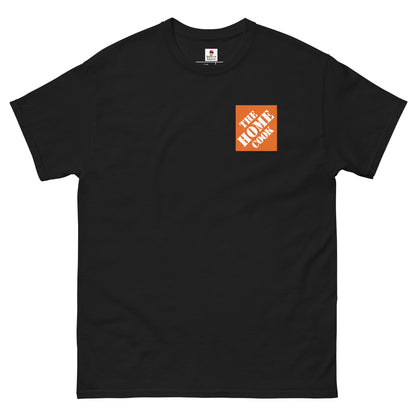Unisex black T-shirt by Appetite Apparel featuring a cheeky parody logo design inspired by The Home Depot.